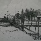 Заброшенная Деминская церковь и дом священника в Советское время.